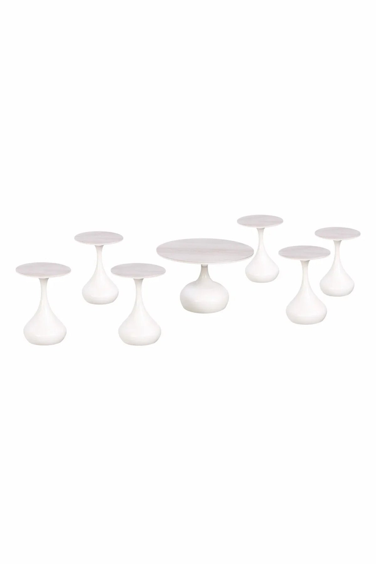 Luxury 7-Piece Ceramic Coffee Table Set Round Central Table and 6 Side Stands Light Grey Living Room