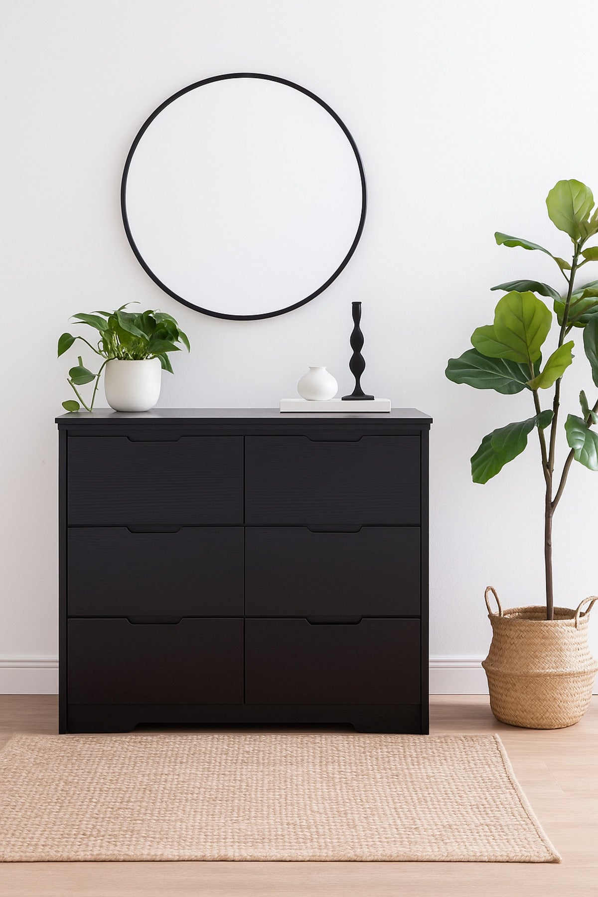Black Wooden Dresser 80_48_80 cm Ð Modern 6-Drawer Storage Cabinet for Bedroom & Living Room