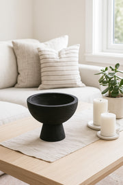 Black Wooden Pedestal Bowl Ð Modern Decorative Serving & Display Centerpiece