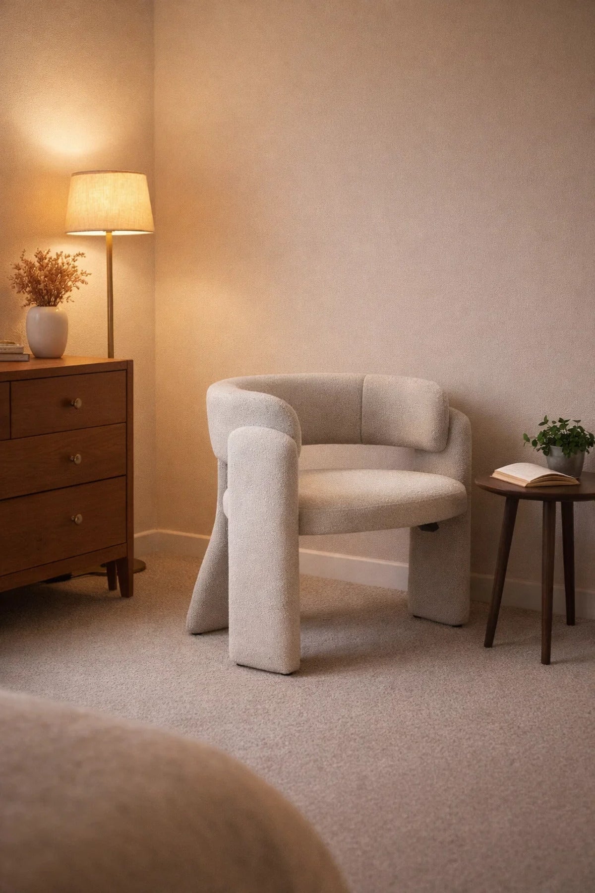 Modern Light Grey Upholstered Accent Chair with Rounded Back for Living Room Bedroom and Lounge