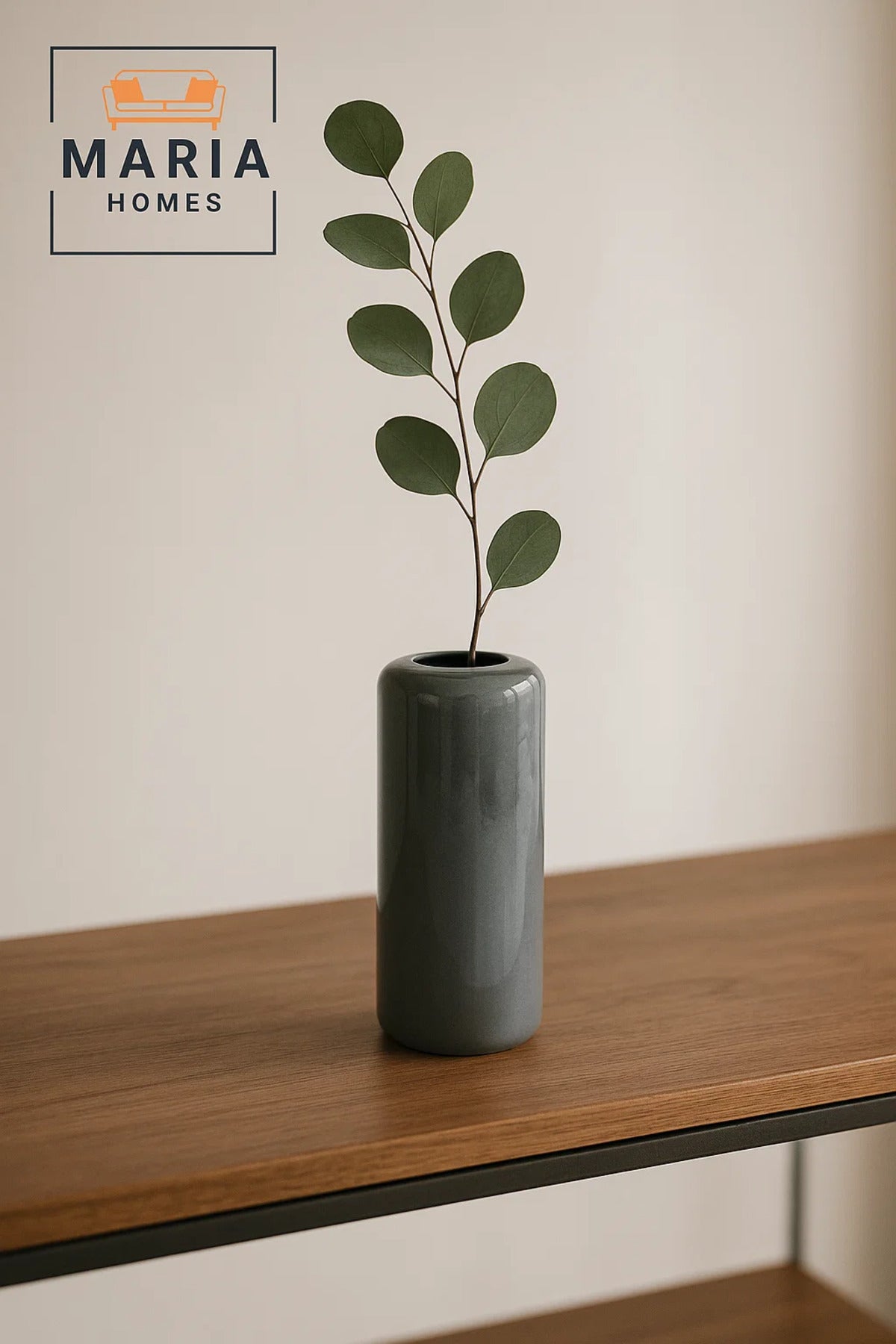 Glossy Charcoal Grey Ceramic Cylinder Vase Ð Minimalist Decorative Accent