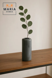 Glossy Charcoal Grey Ceramic Cylinder Vase Ð Minimalist Decorative Accent