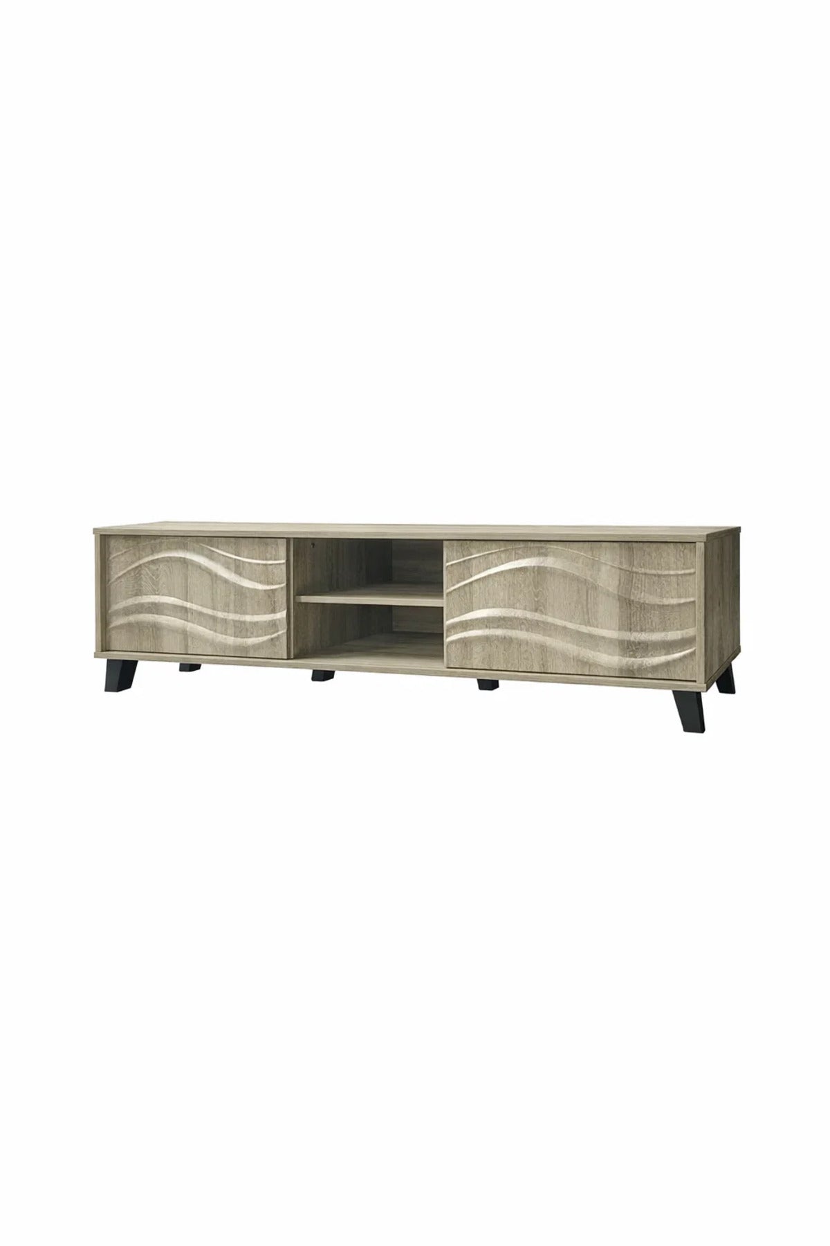 Modern Wooden TV Stand with Wave Panel Doors √ê Contemporary Entertainment Console