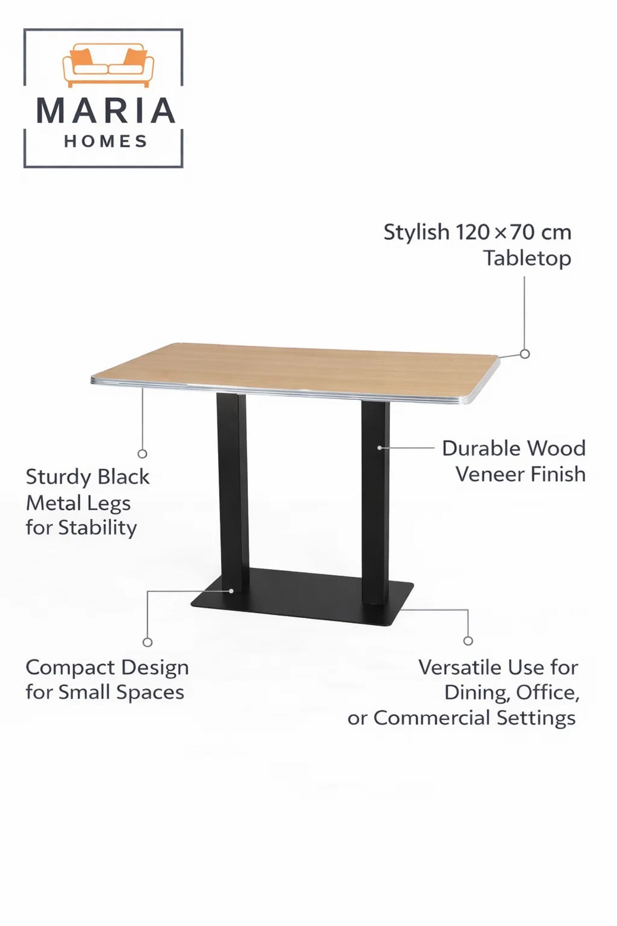 Wooden Dining Table 120_70_74 cm Ð Modern Rectangular Table with Black Metal Base