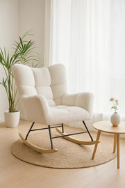 Modern Fabric Rocking Armchair, Comfortable Lounge Rocker Chair for Living Room, Bedroom & Nursery