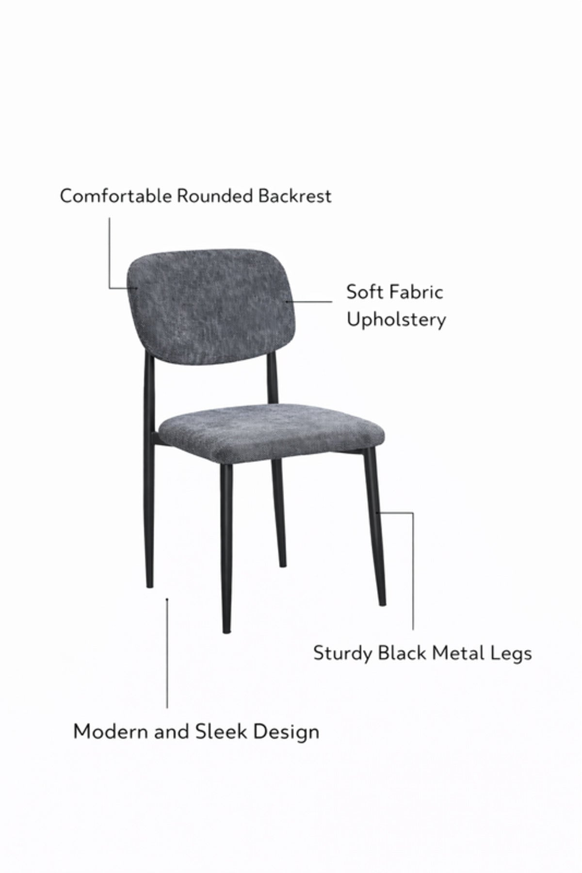 Dark Brown Upholstered Dining Chair with Black Legs Modern Fabric Dining Chair