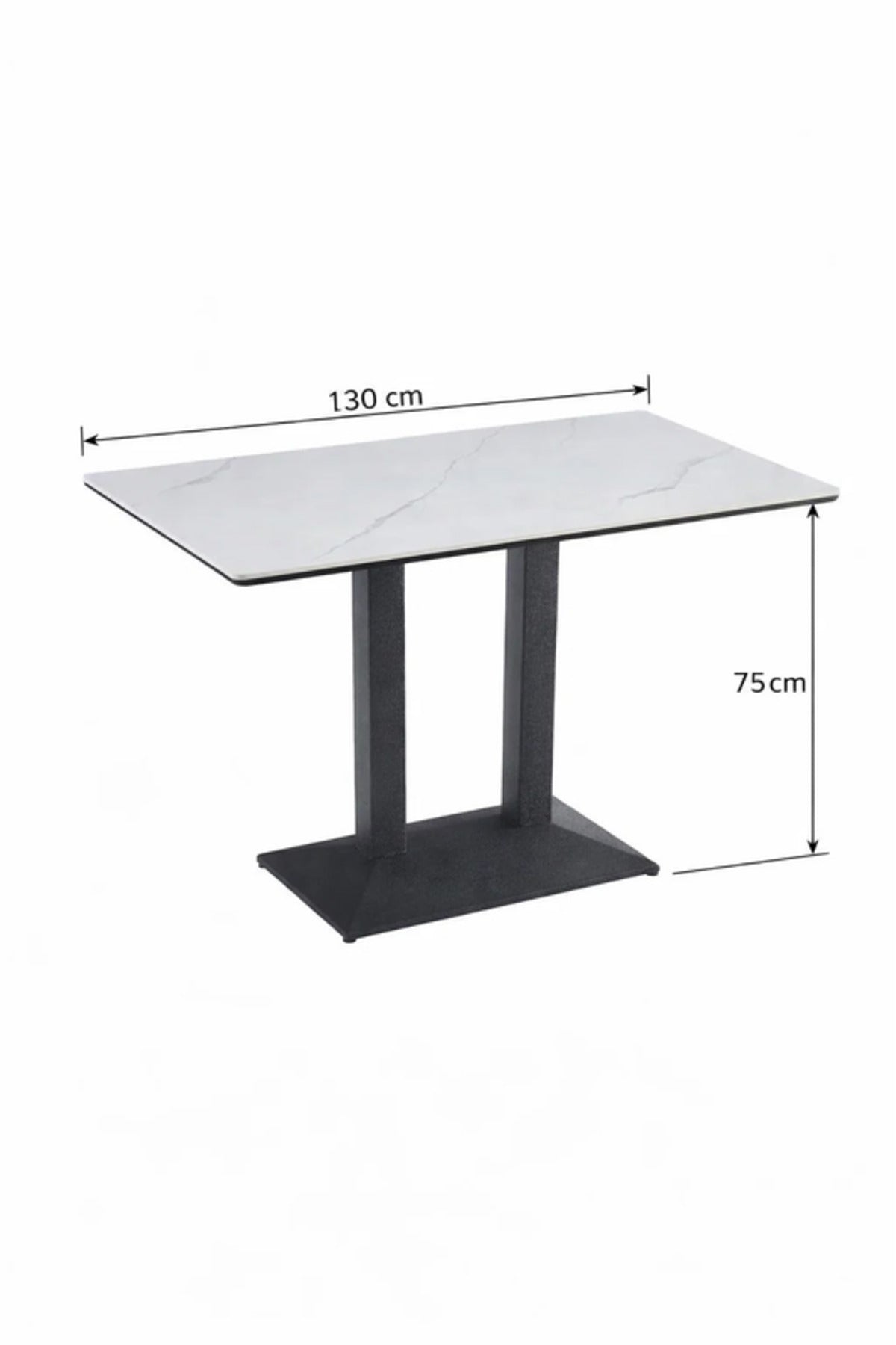 Modern Rectangular Dining Table with White Marble-Effect Top & Black Metal Base