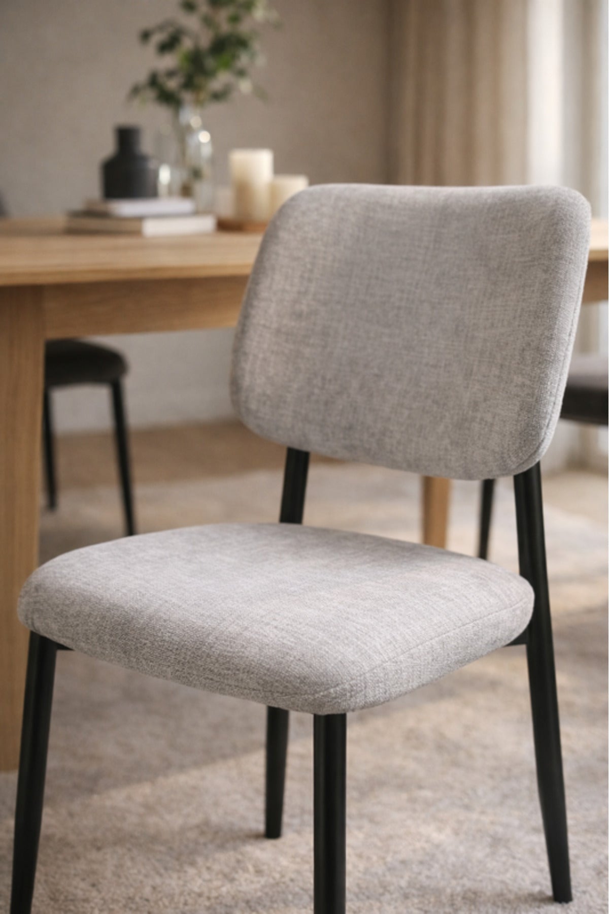 Elegant Light Grey Dining Chair with Black Metal Legs elegant light grey Kitchen