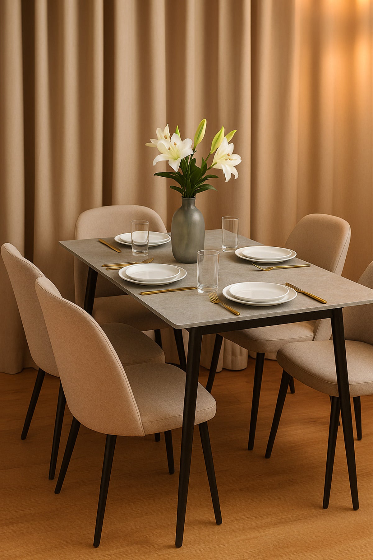 Modern Grey Dining Table with Black Legs Ð 130_70_73 cmElegant Rectangular Table for Home