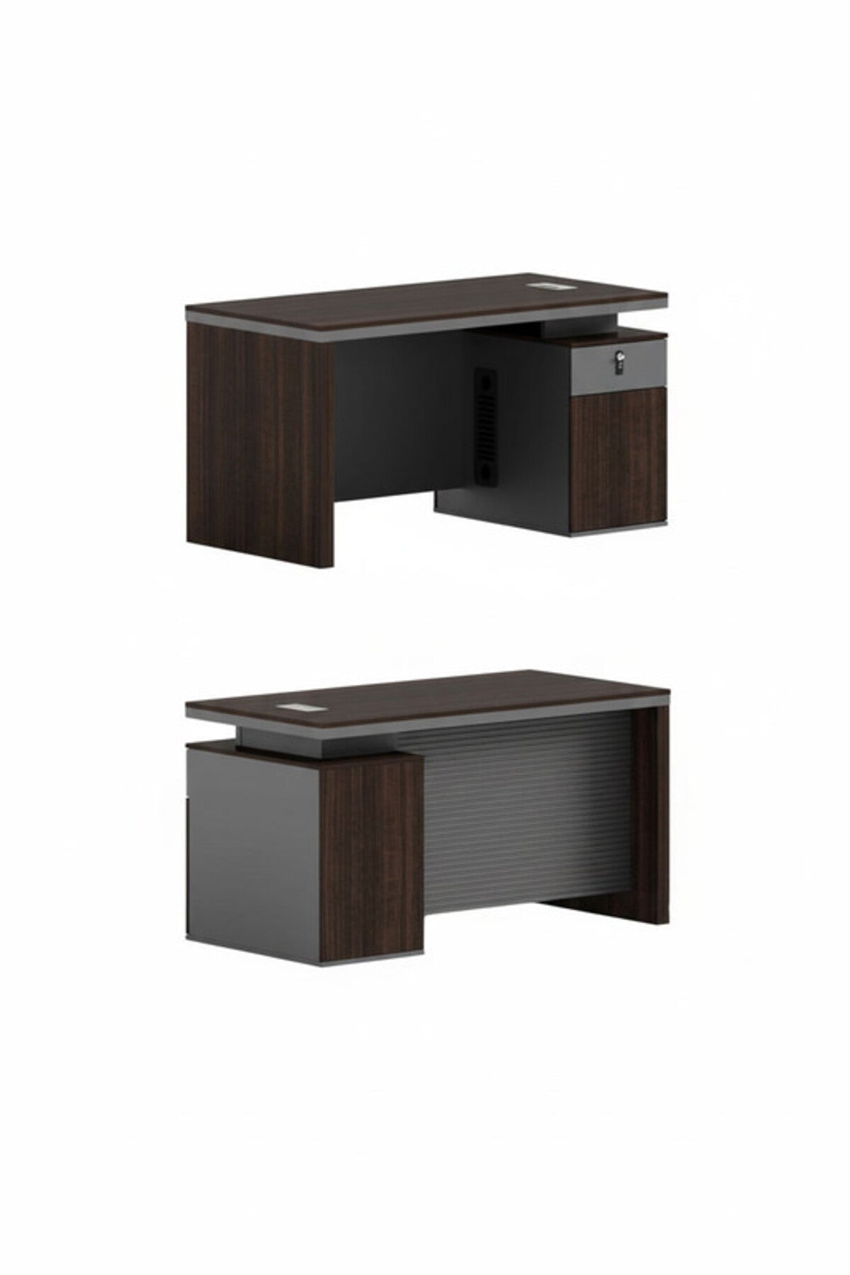 Modern Dark Brown Executive Office Desk with Storage and Cable Management