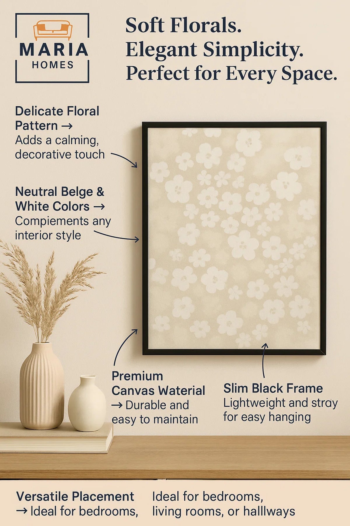 Textured Floral Wall Art in Soft Beige and White Tones-size80*120 CM