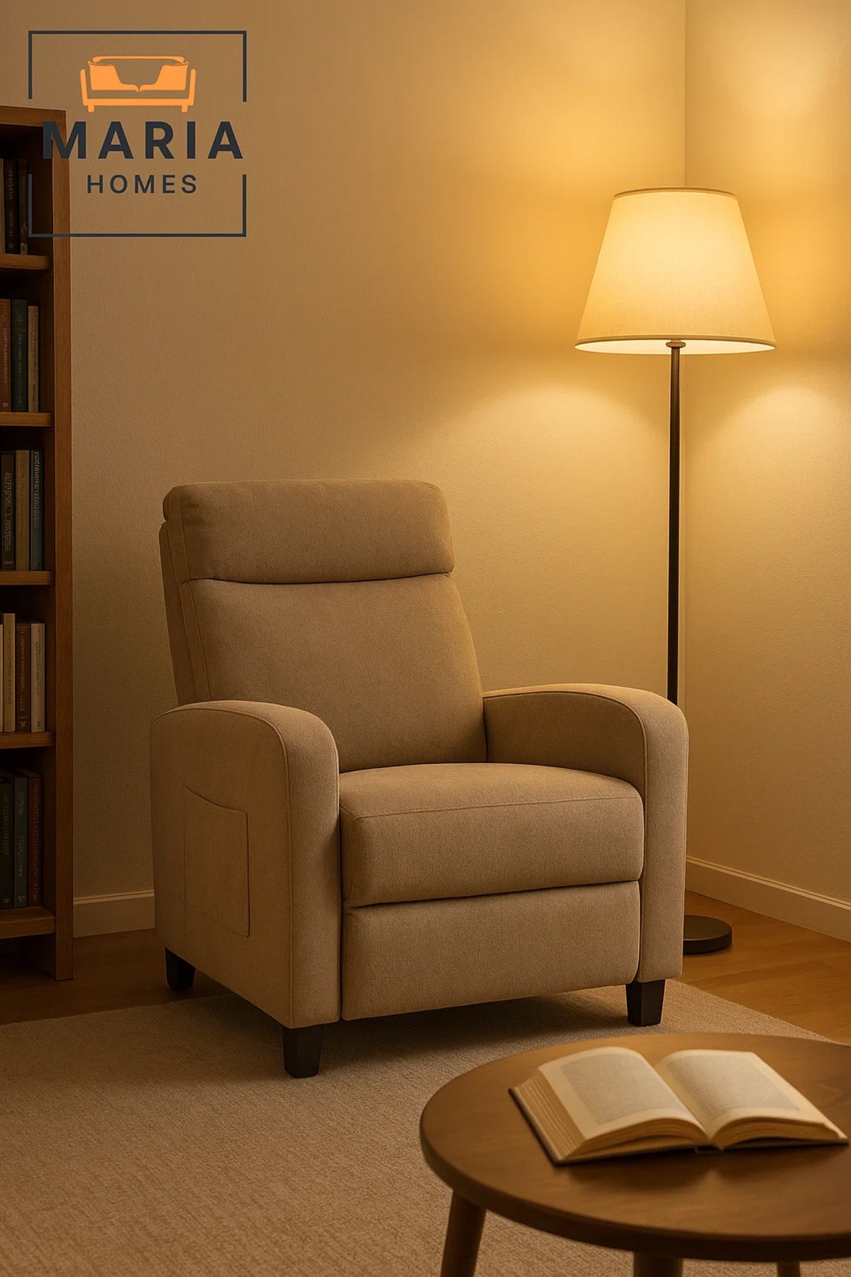 Modern Beige Recliner Chair with Footrest Ð Soft Fabric Relax Chair for Living Room