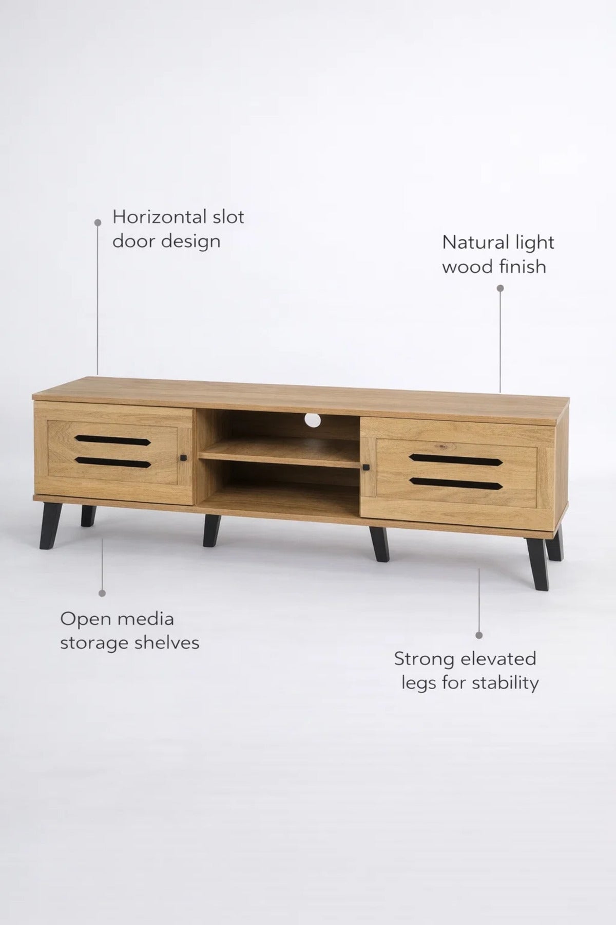 Modern Wooden TV Stand Light Brown with Slotted Front Design 160 x 40 x 44 cm