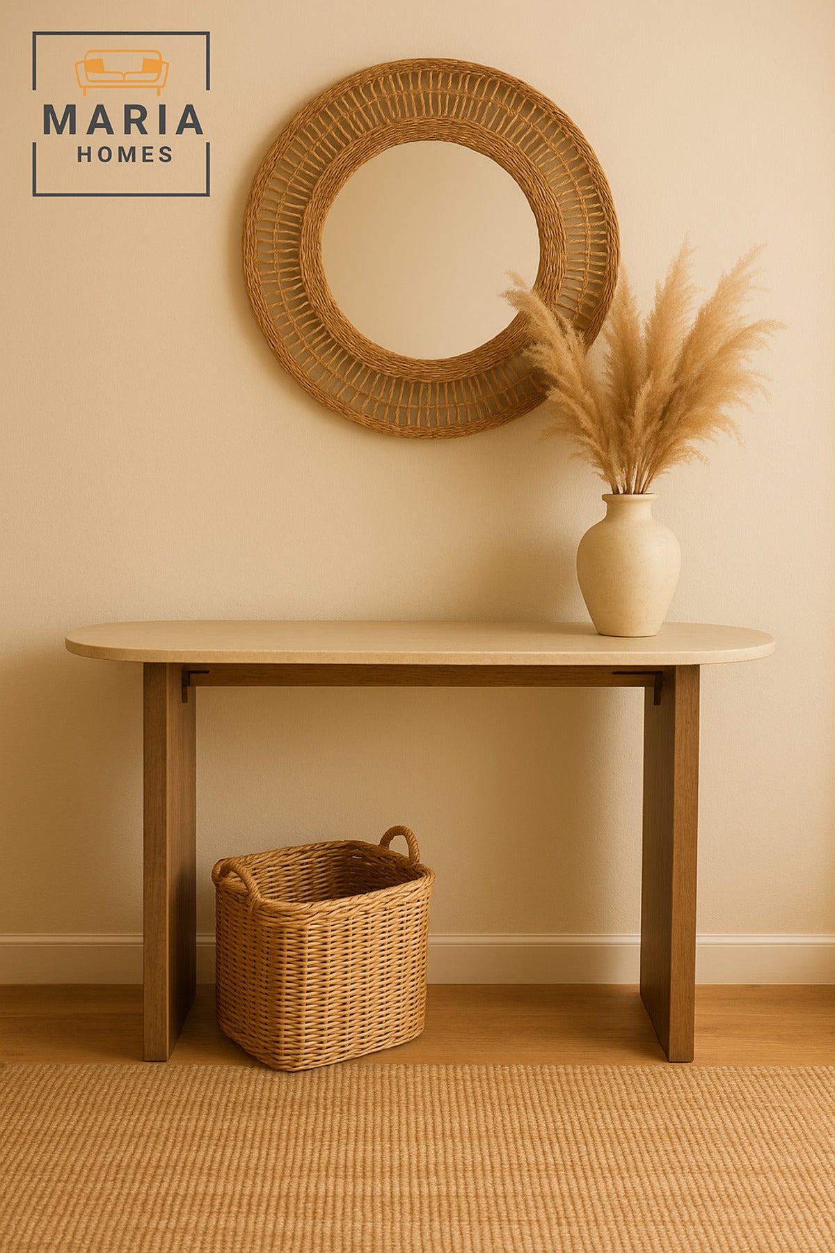 Marble Console Table 140_40_80 cm Ð Modern Entryway Table with Brown Wooden Legs
