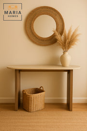 Marble Console Table 140_40_80 cm Ð Modern Entryway Table with Brown Wooden Legs