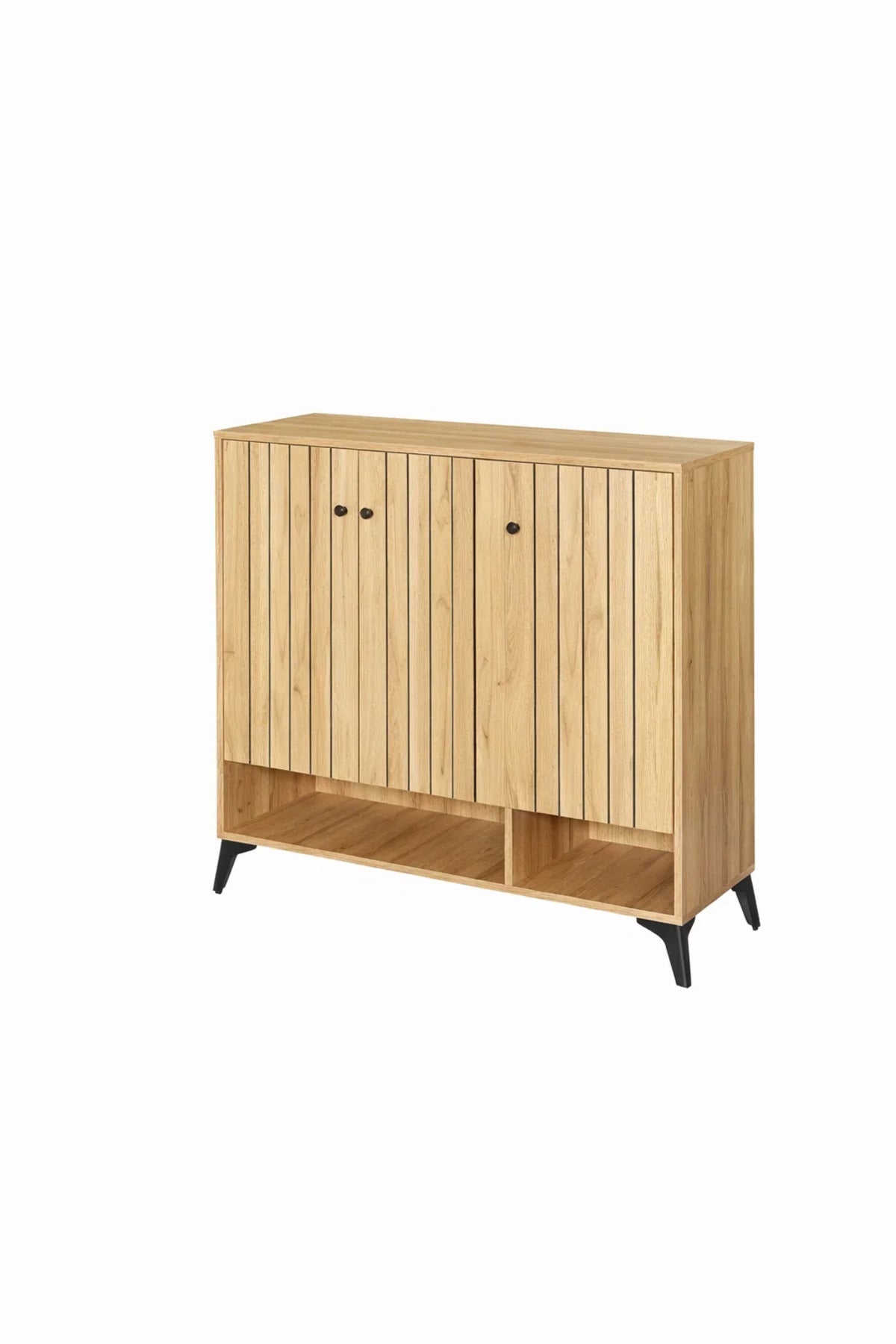 Premium Wooden Shoe Cabinet Storage Organizer with Stylish Slatted Doors for Modern Hallways