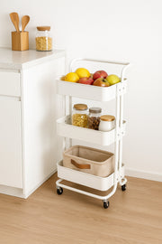 3-Layer White Metal Storage Trolley with Wheels Ð Multi-Purpose Rolling Organizer Cart