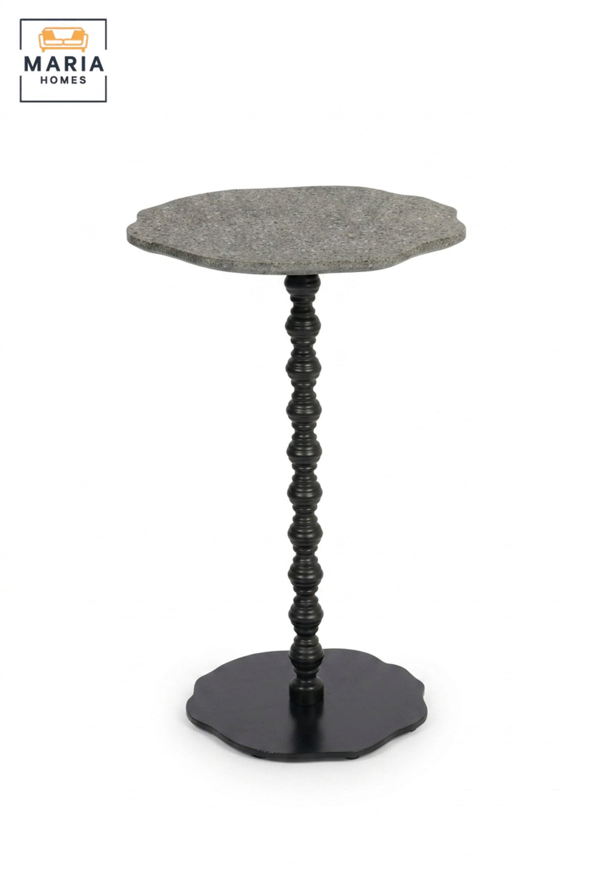 Modern Grey Top Side Table with Decorative Black Pedestal Base, Compact Accent Table for Living Room, Bedroom, Sofa Side & Lounge – 40 × 60 cm