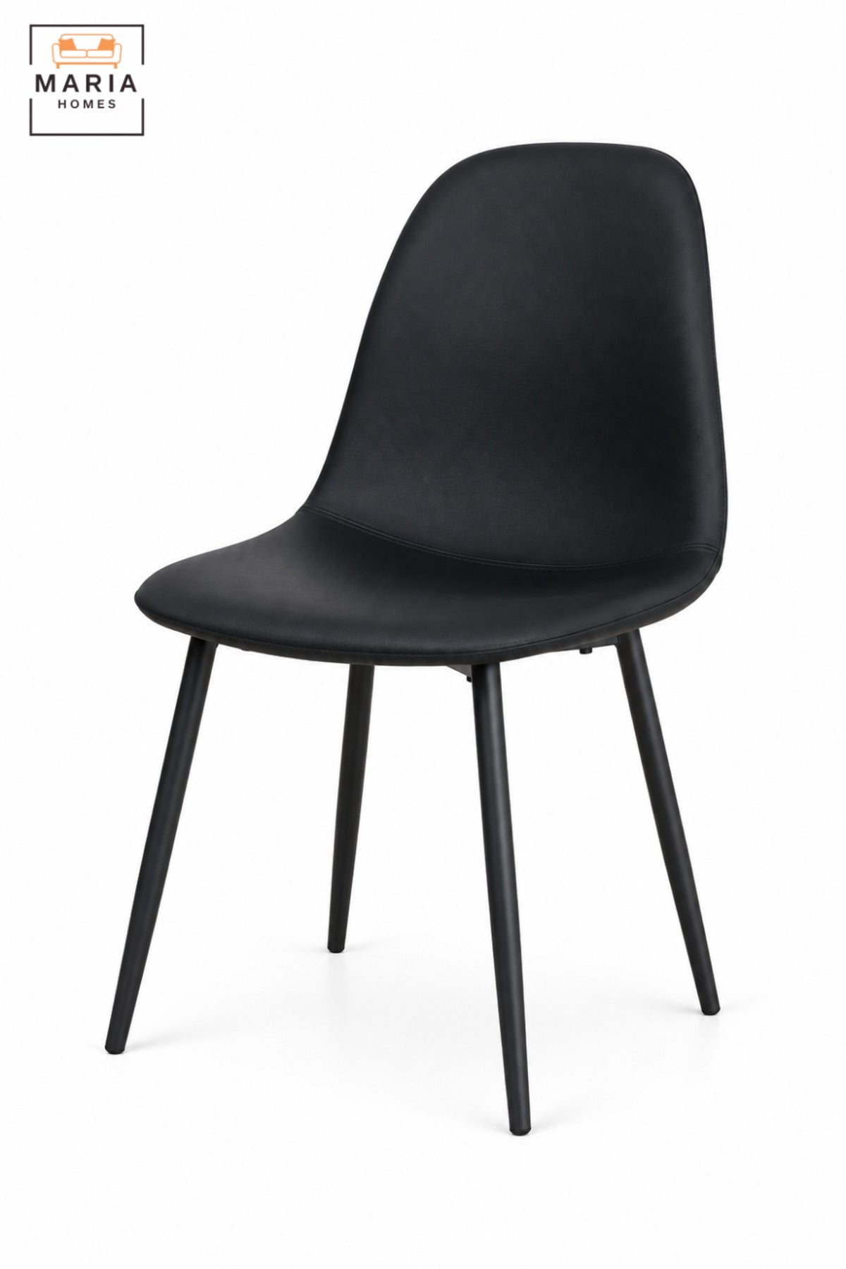 Modern Black Dining Chair with Padded Upholstered Seat, Curved High Backrest and Slim Black Legs for Dining Room, Kitchen, Café & Restaurant