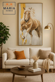 Golden Brown Horse Wall Art Ð Modern Textured Animal Painting for Living Room & Office - 100*180CM