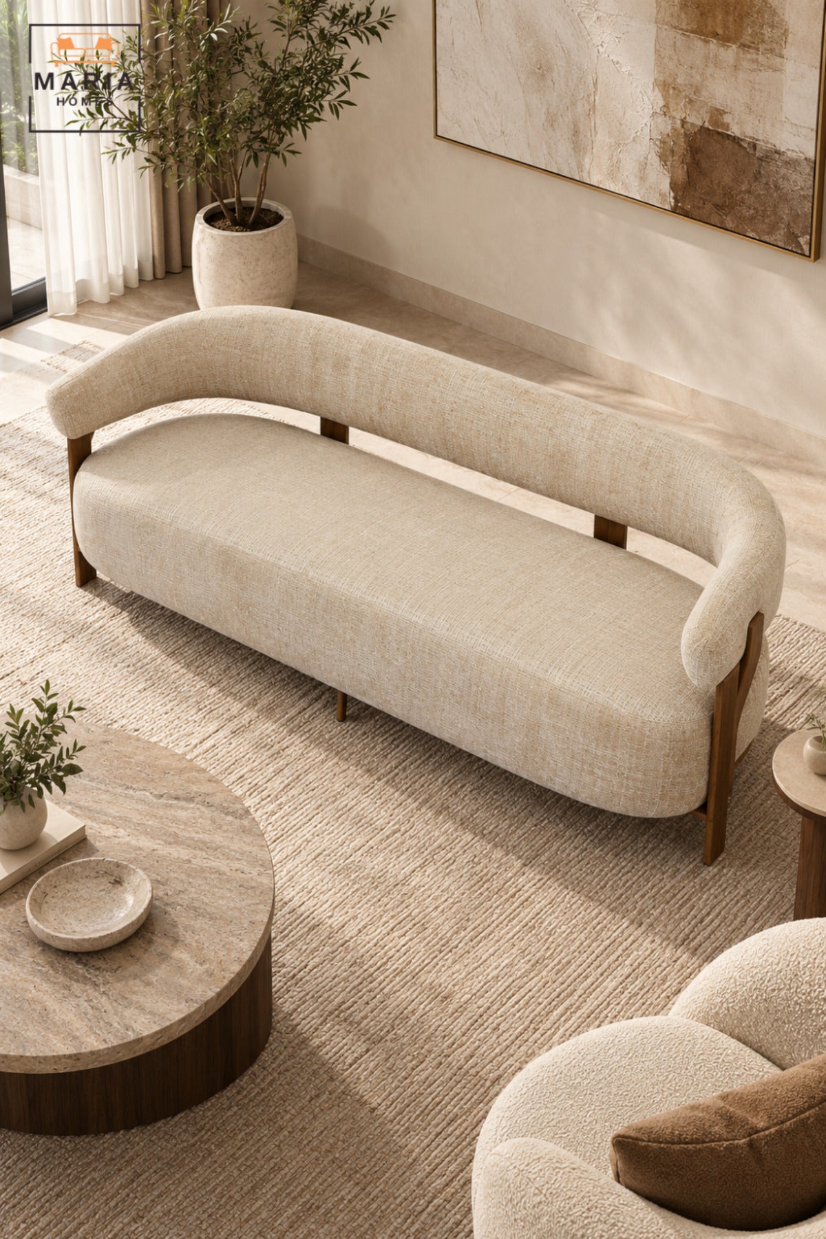 Modern 3 Seater Upholstered Sofa with Curved Backrest, Deep Cushioned Seat & Open Back Design for Living Room, Lounge, Reception and Hotel