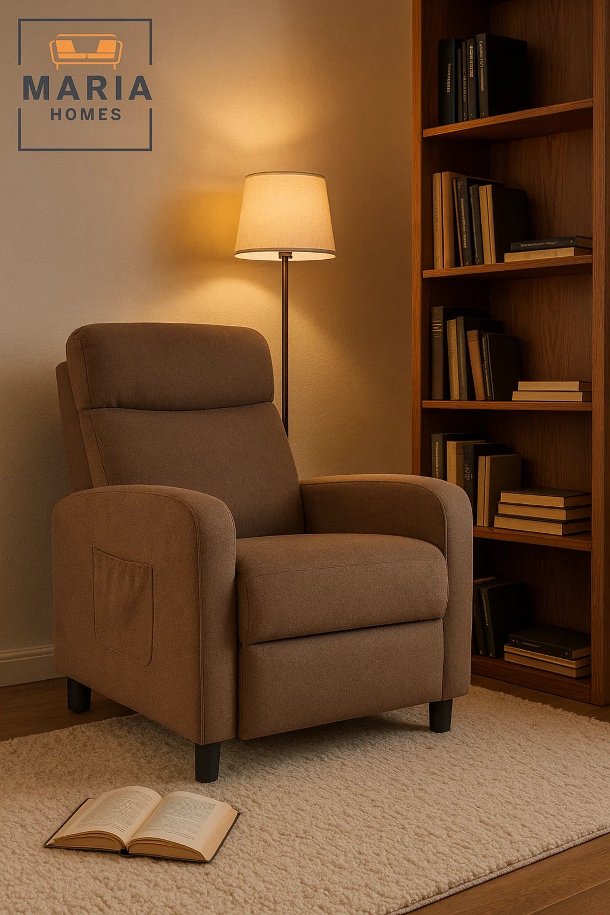 Modern Brown Recliner Chair with Footrest Ð Soft Fabric Relax Chair for Living Room