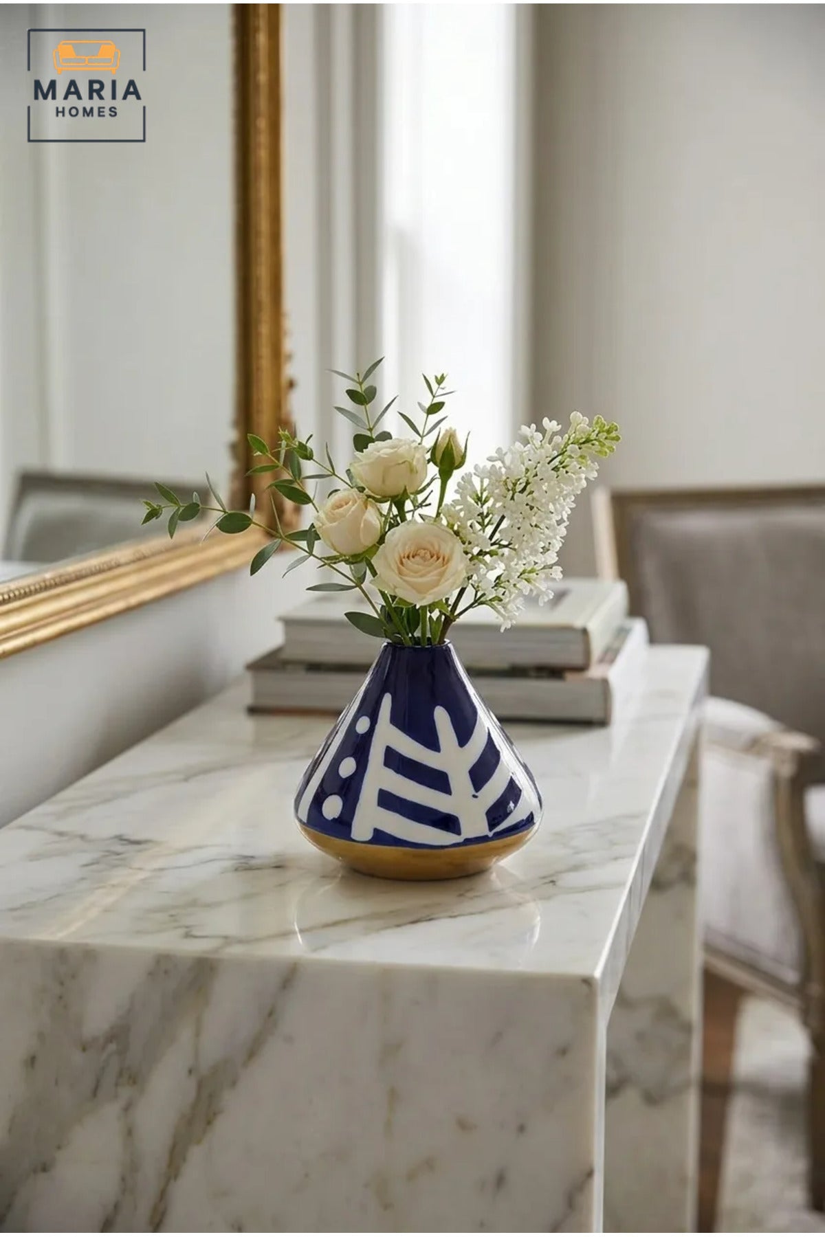 Modern Decorative Flower Vase with Abstract Pattern, Conical Shape and Narrow Opening for Living Room, Bedroom, Office, Shelf and Console Table Décor