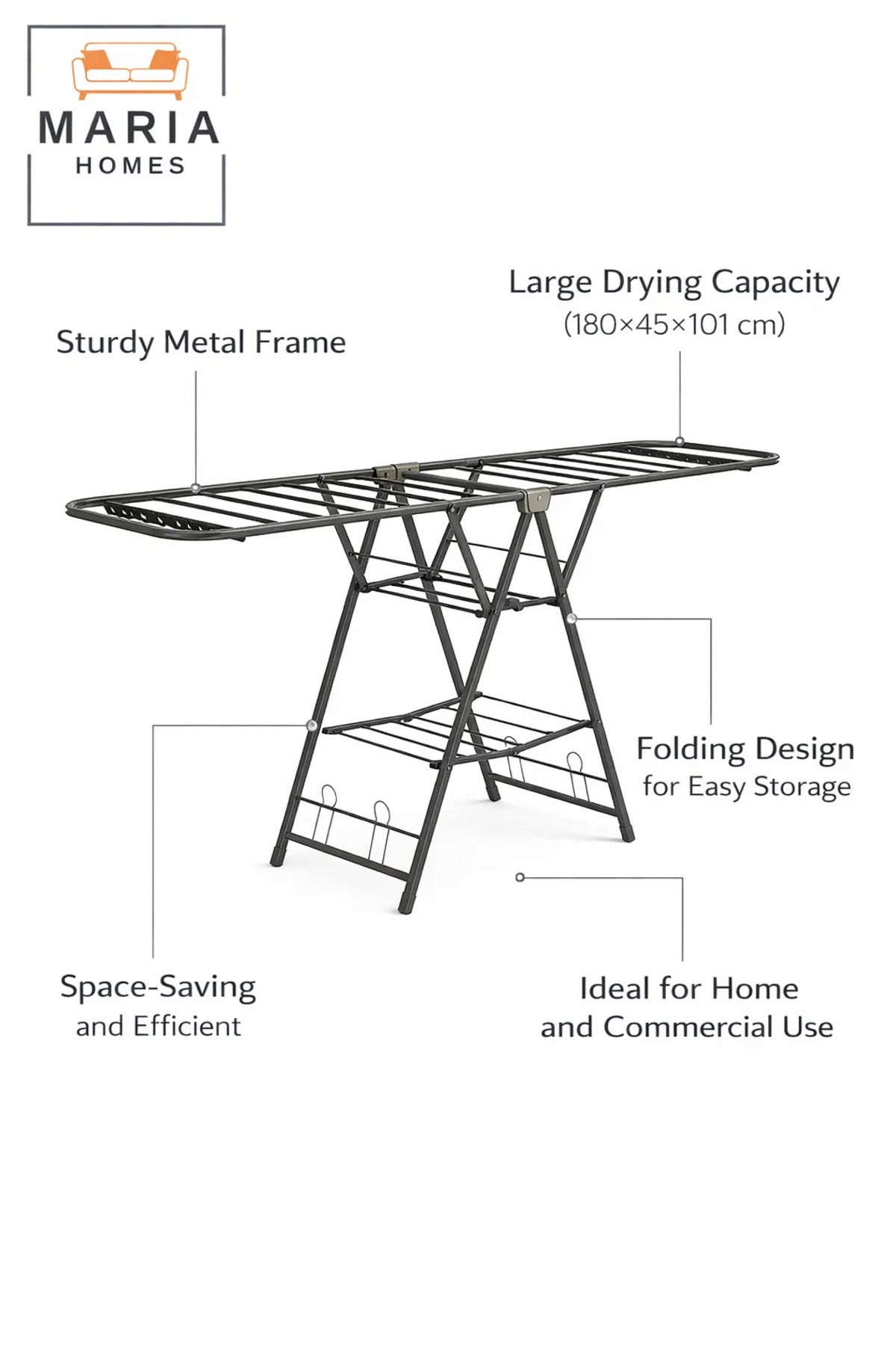 Gray Folding Clothes Drying Rack 180_45_101 cm Ð Multi-Tiered Metal Drying Stand