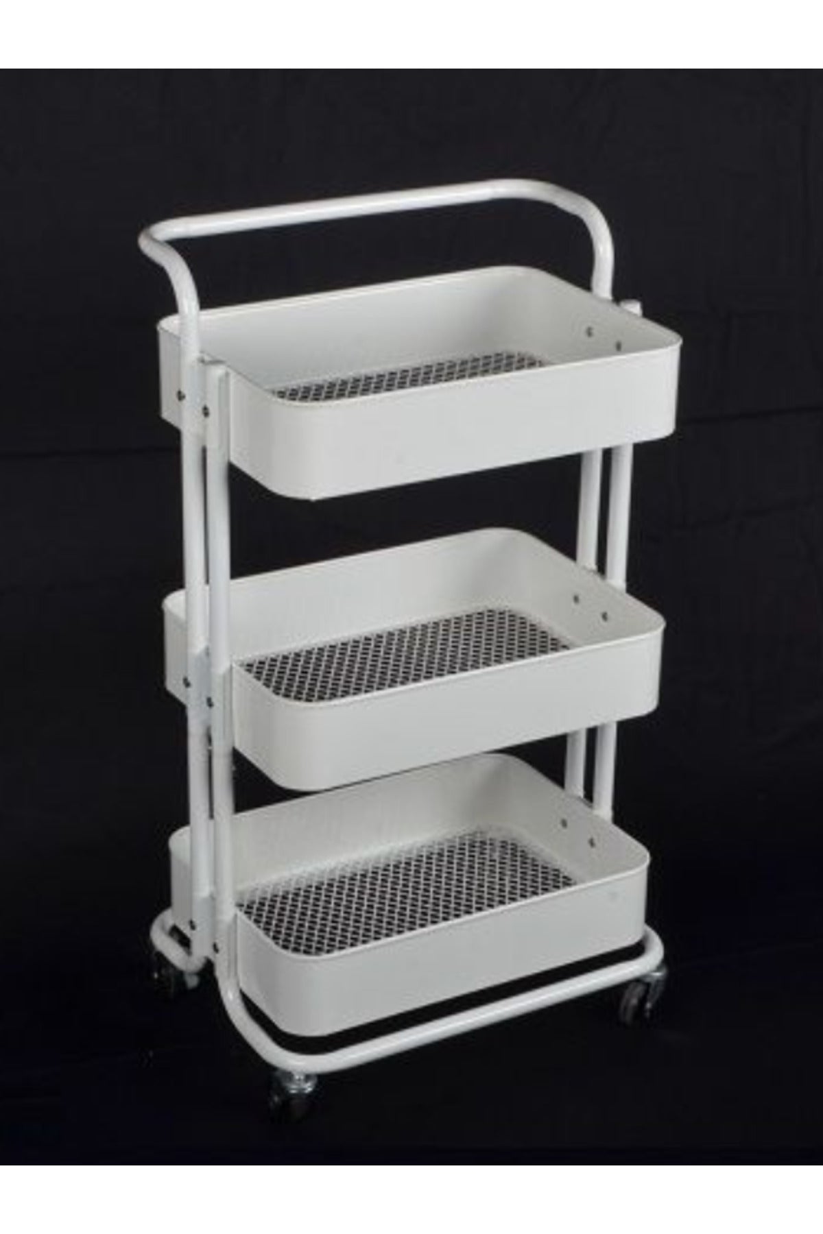 3-Layer White Metal Storage Trolley with Wheels Ð Multi-Purpose Rolling Organizer Cart