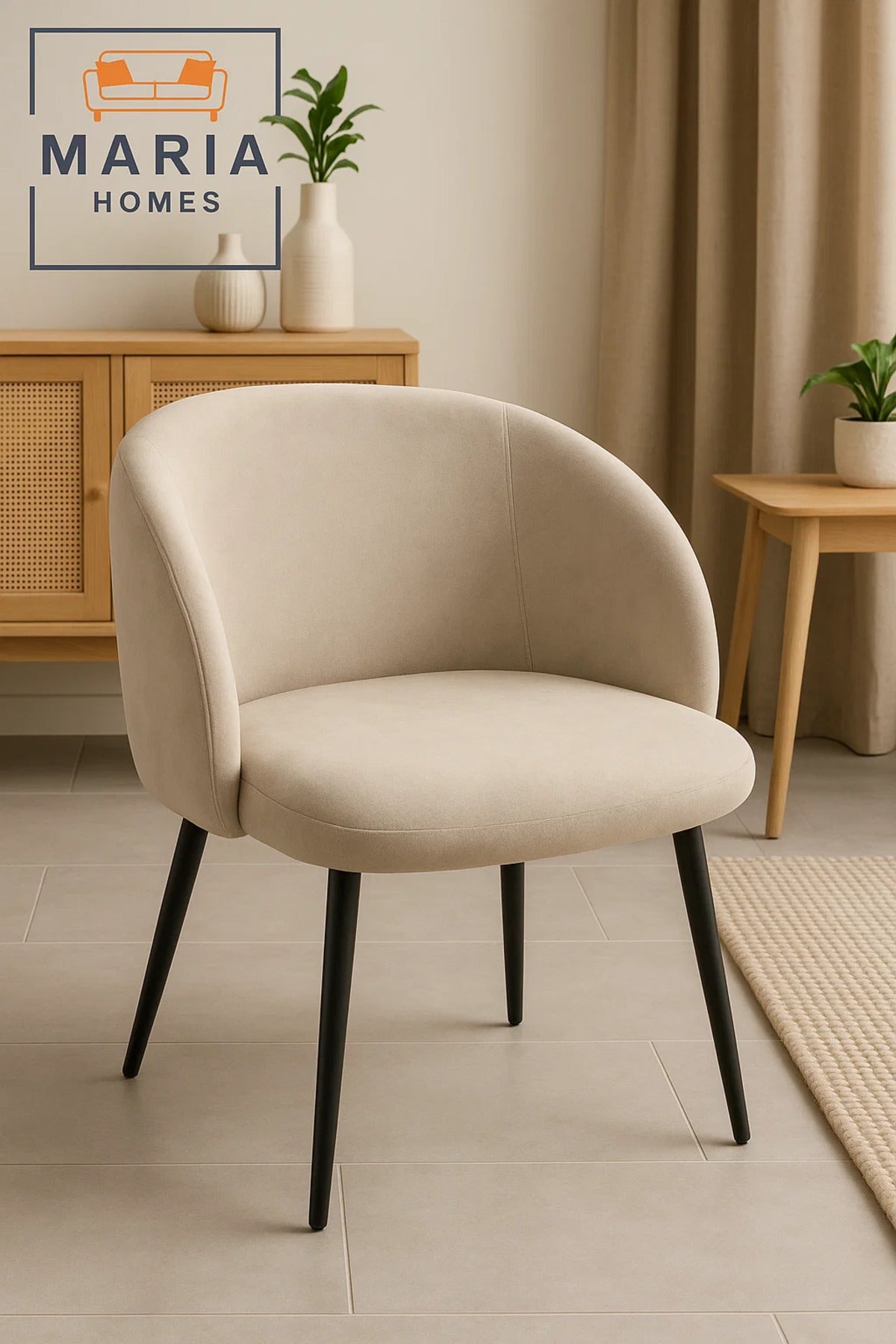 Beige Velvet Upholstered Dining Chair with Curved Back Ð Elegant & Comfortable Accent Seating
