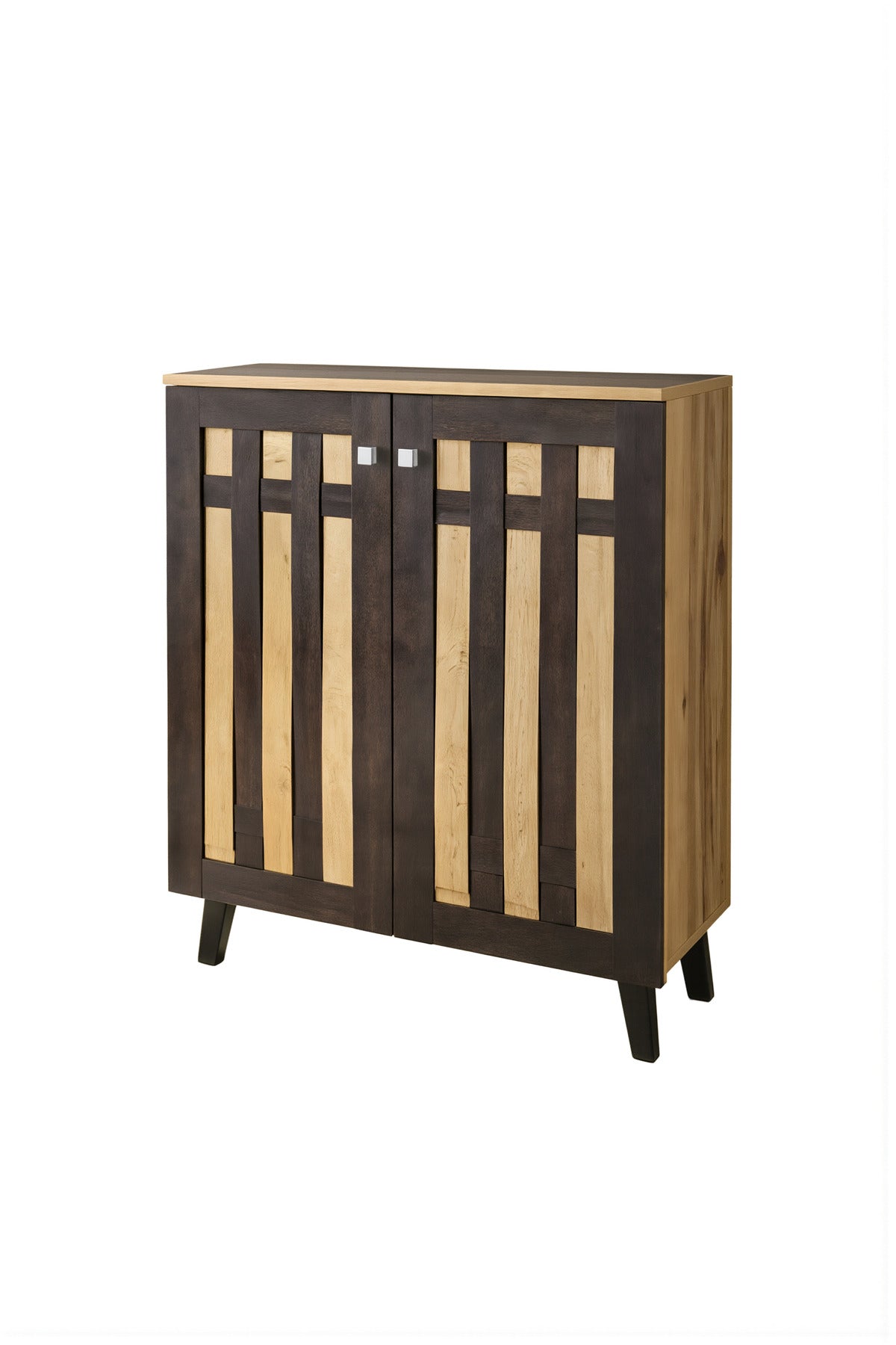 Modern Wooden Shoe Cabinet 2-Door Entryway Storage Organizer Rack Two-Tone Brown Finish 80cm