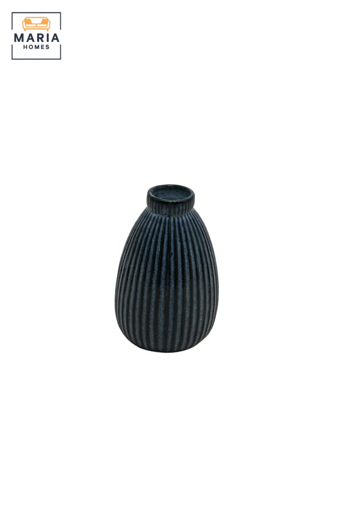 Blue Ribbed Decorative Vase, Modern Teardrop Flower Holder with Narrow Opening for Dried Flowers, Living Room, Bedroom, Office, Shelf and Table Décor