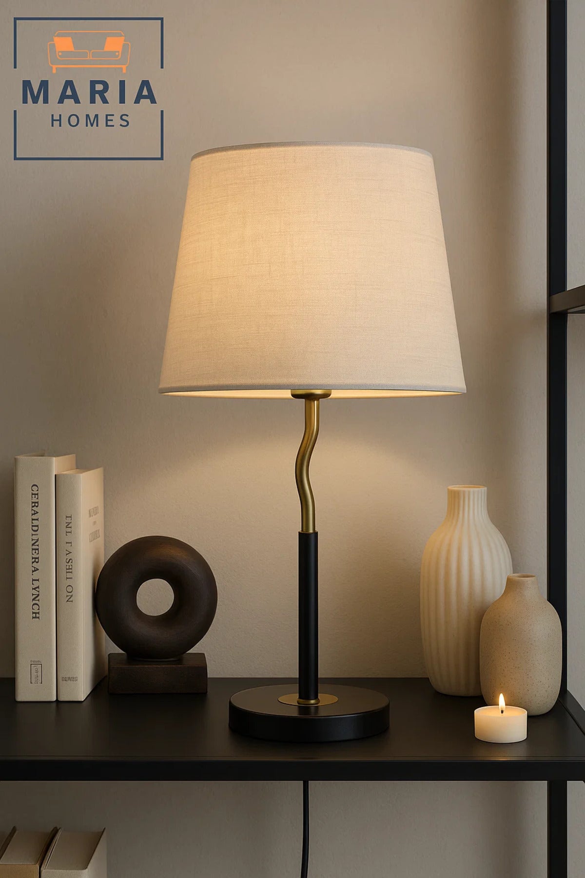 Black and Gold Table Lamp with Curved Neck