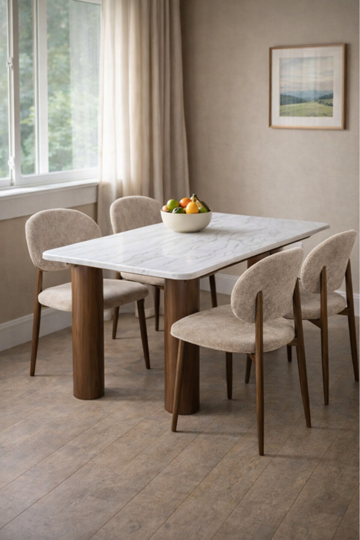 Marble Top Dining Table Set with 4 Chairs 160x90x75cm Modern marble top dining Dinner