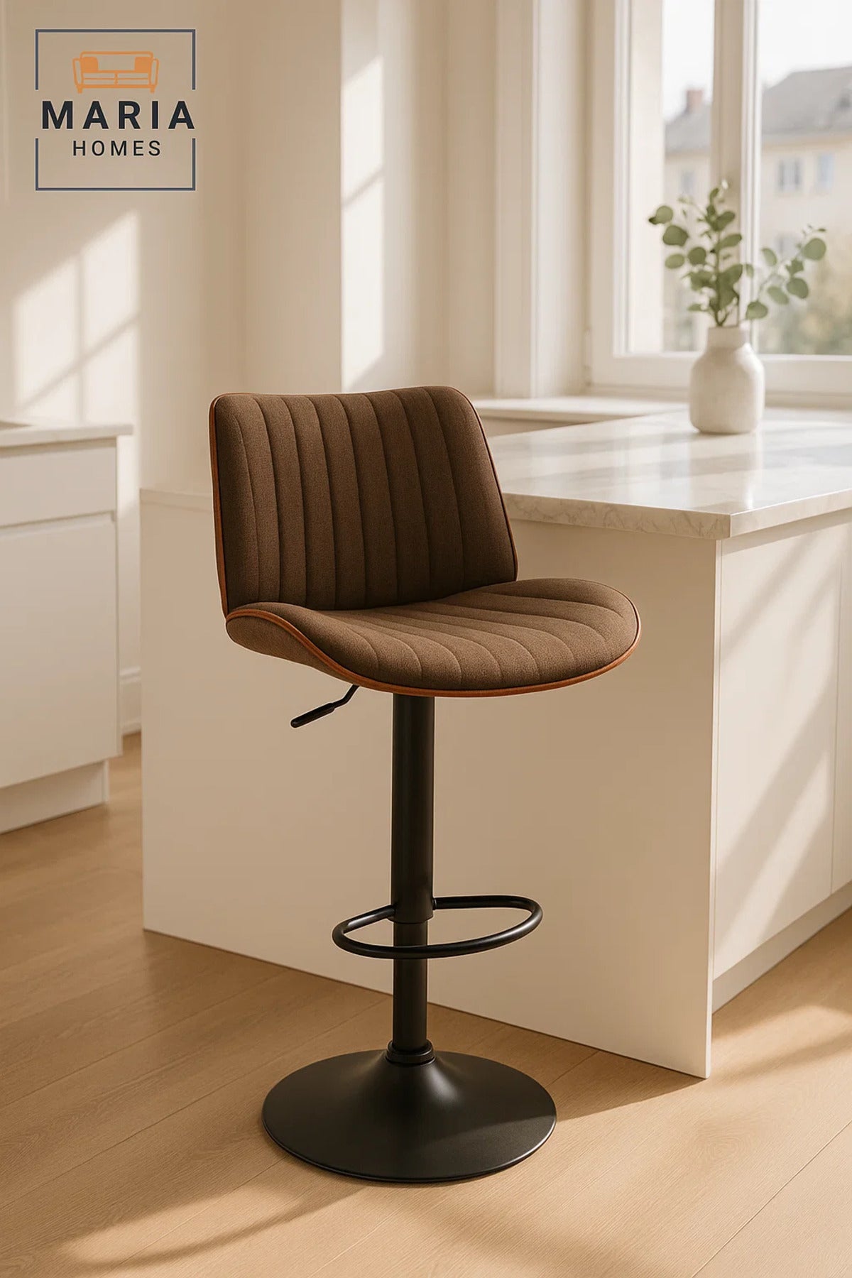 Brown Adjustable Swivel Bar Stool for Kitchen Island & Dining Bar, Padded Seat, Modern Design