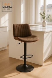 Brown Adjustable Swivel Bar Stool for Kitchen Island & Dining Bar, Padded Seat, Modern Design