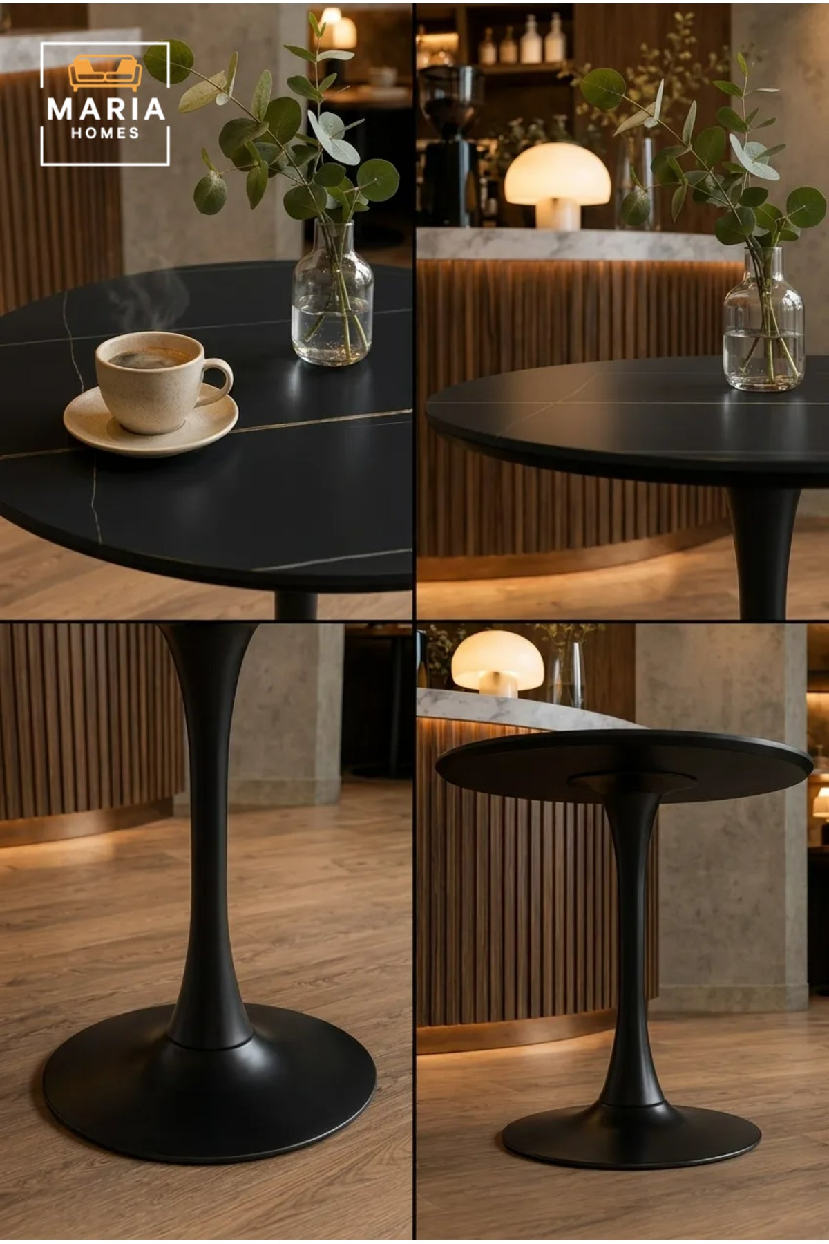 Modern Round Dining Table 80cm with Black Marble-Look Top and Pedestal Base √ê Contemporary Bistro & Caf≈Ω Table