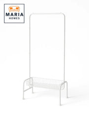White Steel Garment Rack with Bottom Storage Basket