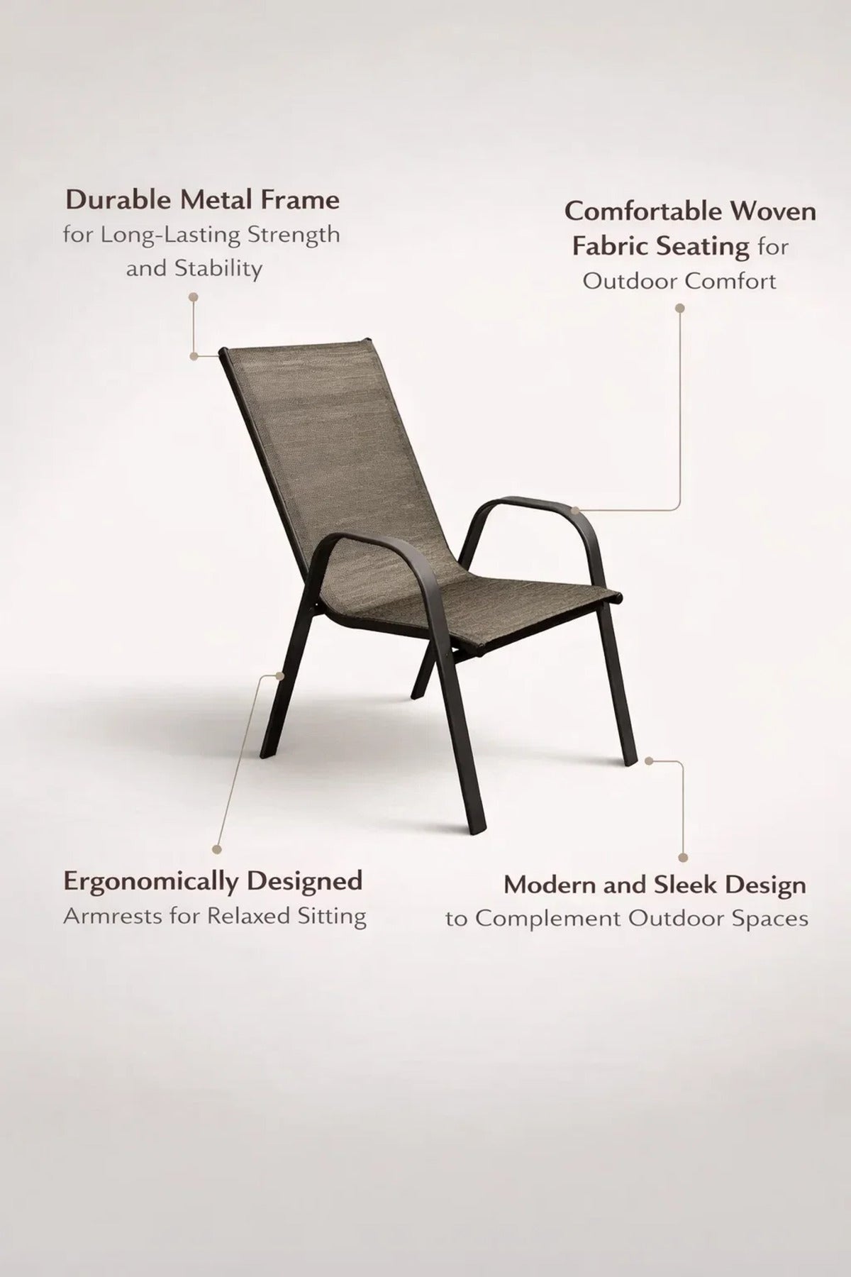 Premium Outdoor Garden Chair Stackable Metal Frame with Breathable Mesh Sling for Patio Balcony