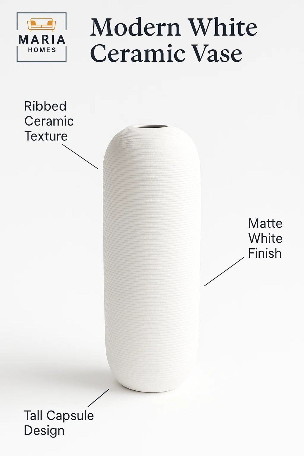 Modern Tall White Decorative Vase Ð Minimal Ceramic Flower Vase for Home and Office DŽcor