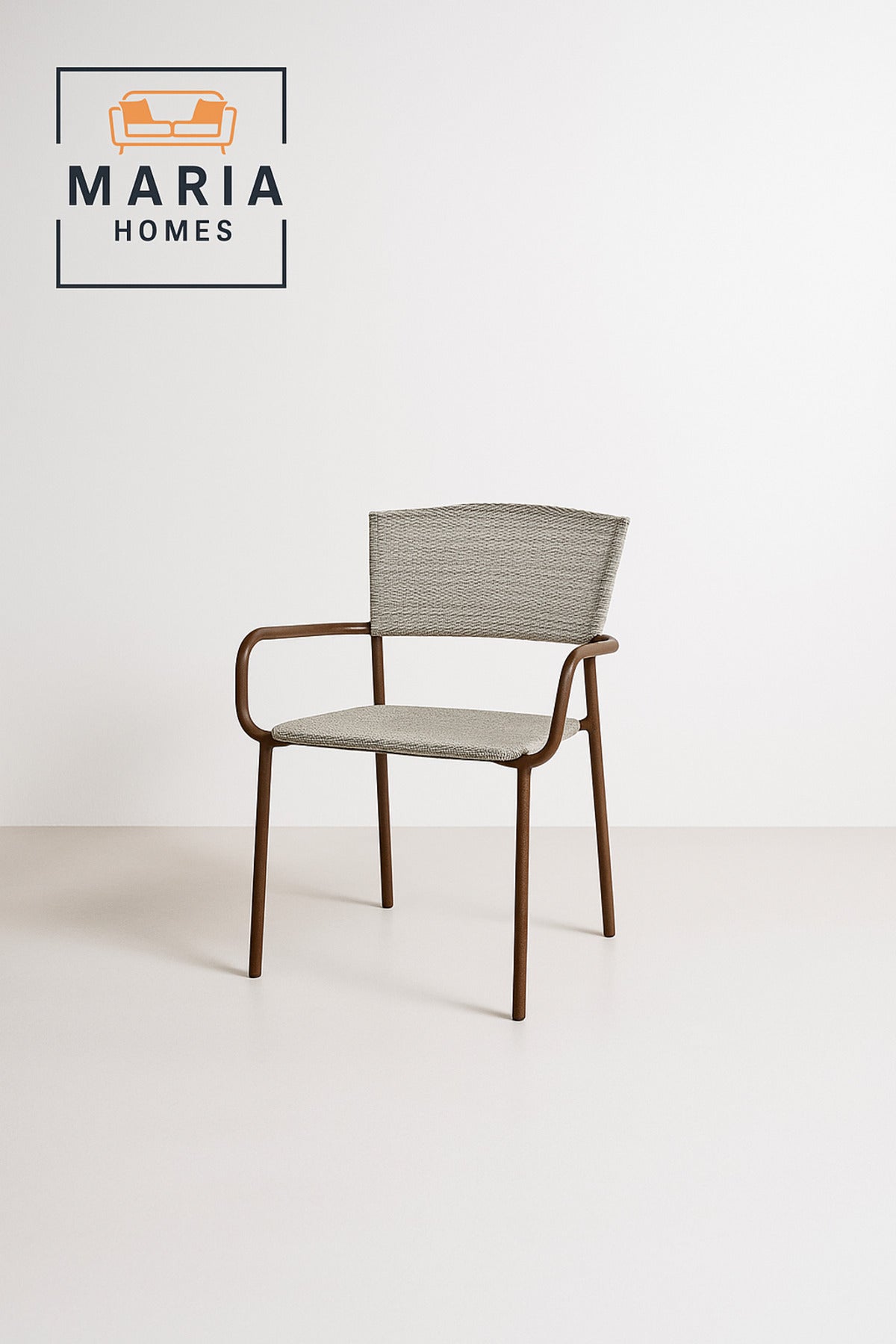 White Brown Metal Outdoor Chair with Armrests Ð Stylish Patio & Garden Dining Seat