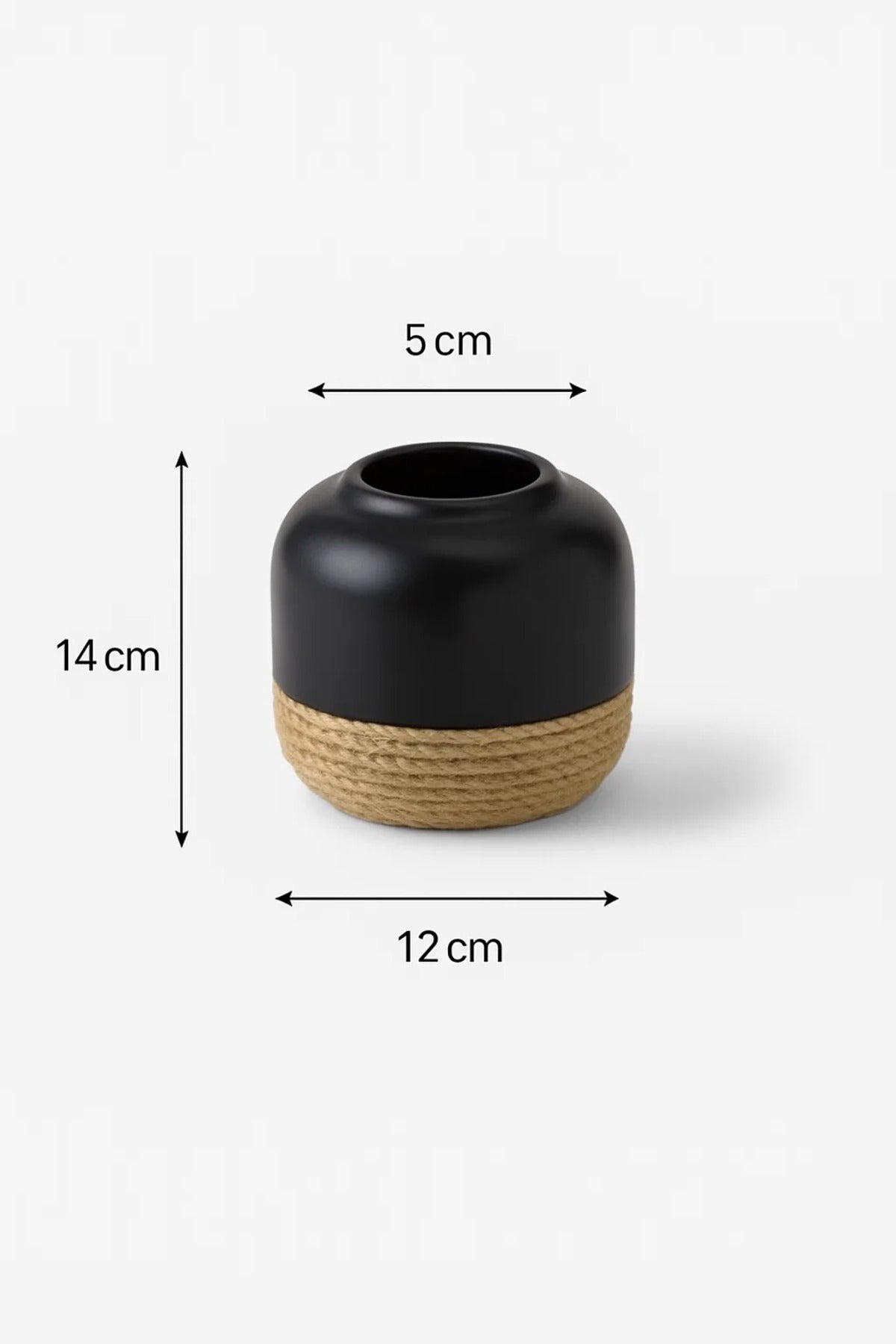 Black Ceramic Round Vase Ð Modern Rope Design Decorative Flower Pot for Home and Office DŽcor