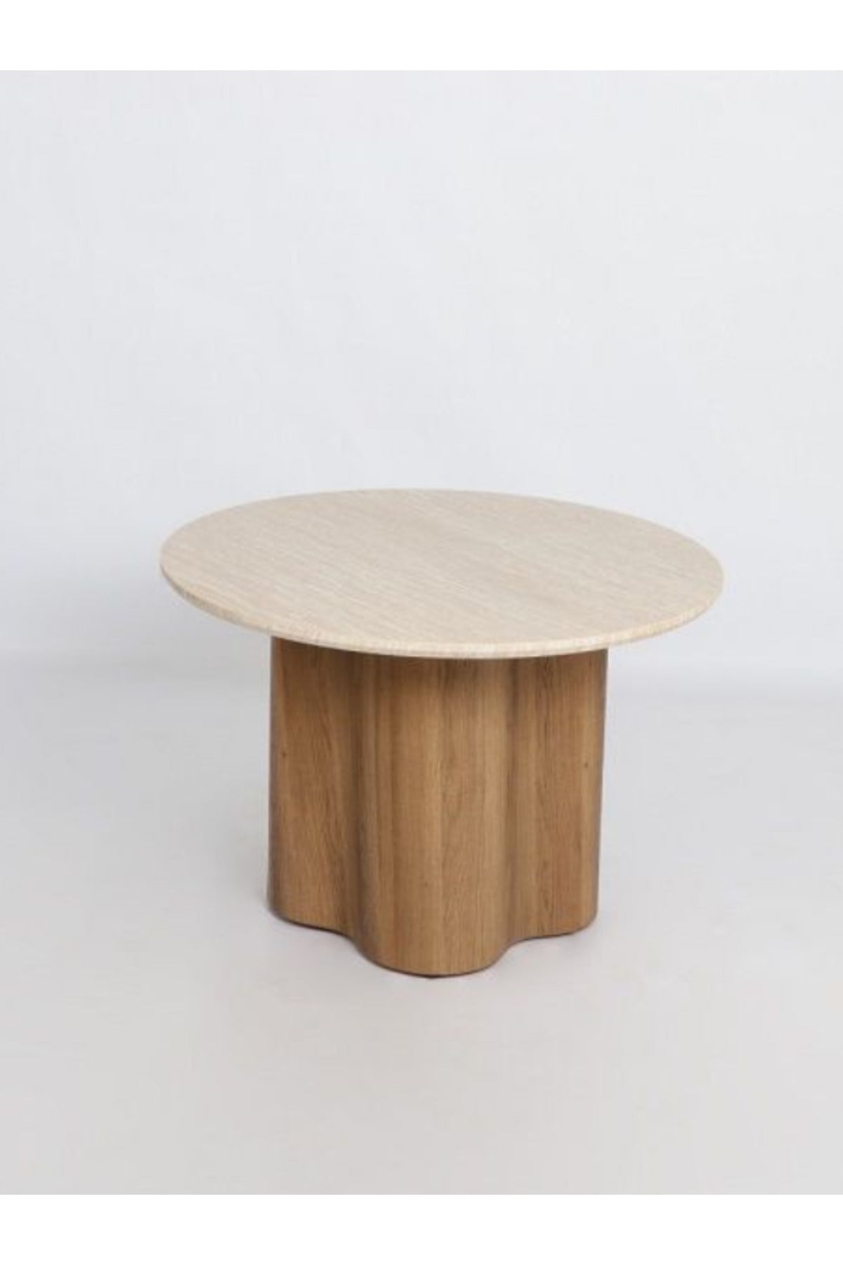 Round Coffee Table with Brown Wooden Base and Light Top Ð Modern Living Room Center Table 90_45 cm
