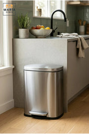 Compact Stainless Steel Rectangular Pedal Trash Bin with Lid, Small Hands-Free Waste Container for Bathroom, Bedroom, Office, Vanity and Hotel