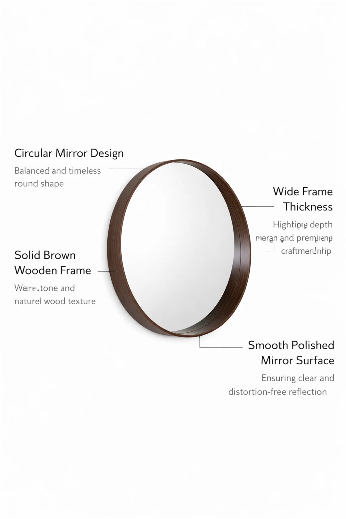 Premium Large Round Wall Mirror 90cm Dark Wood Frame Stylish Home Decor for Living Room Hallway