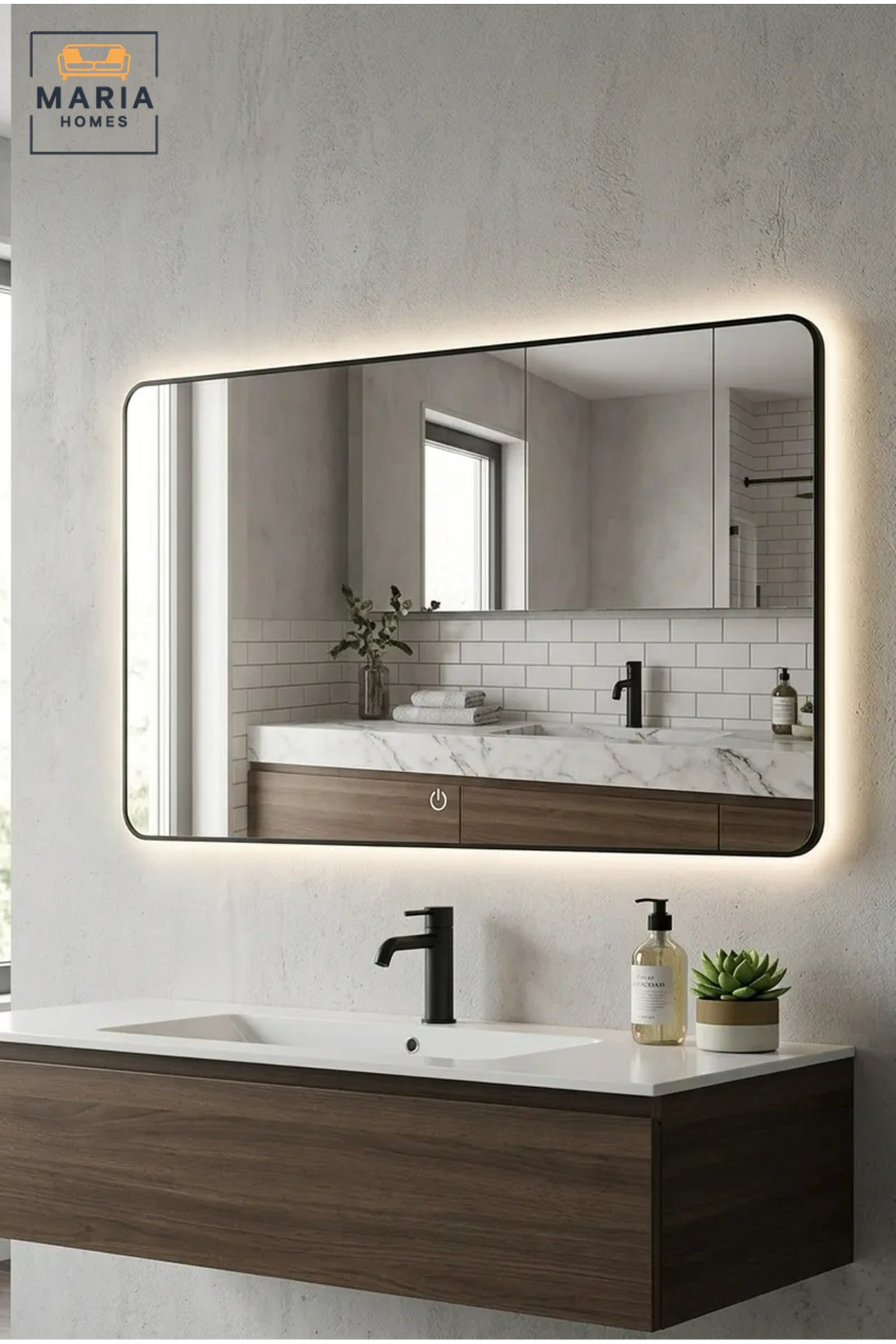 Rectangular LED Wall Mirror 160 × 80 cm with Touch Sensor, Rounded Corners and Integrated Lighting for Bathroom, Bedroom, Dressing Area and Vanity