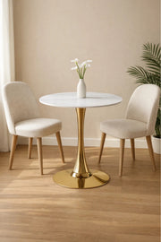 Modern Round White Table with Gold Pedestal Base