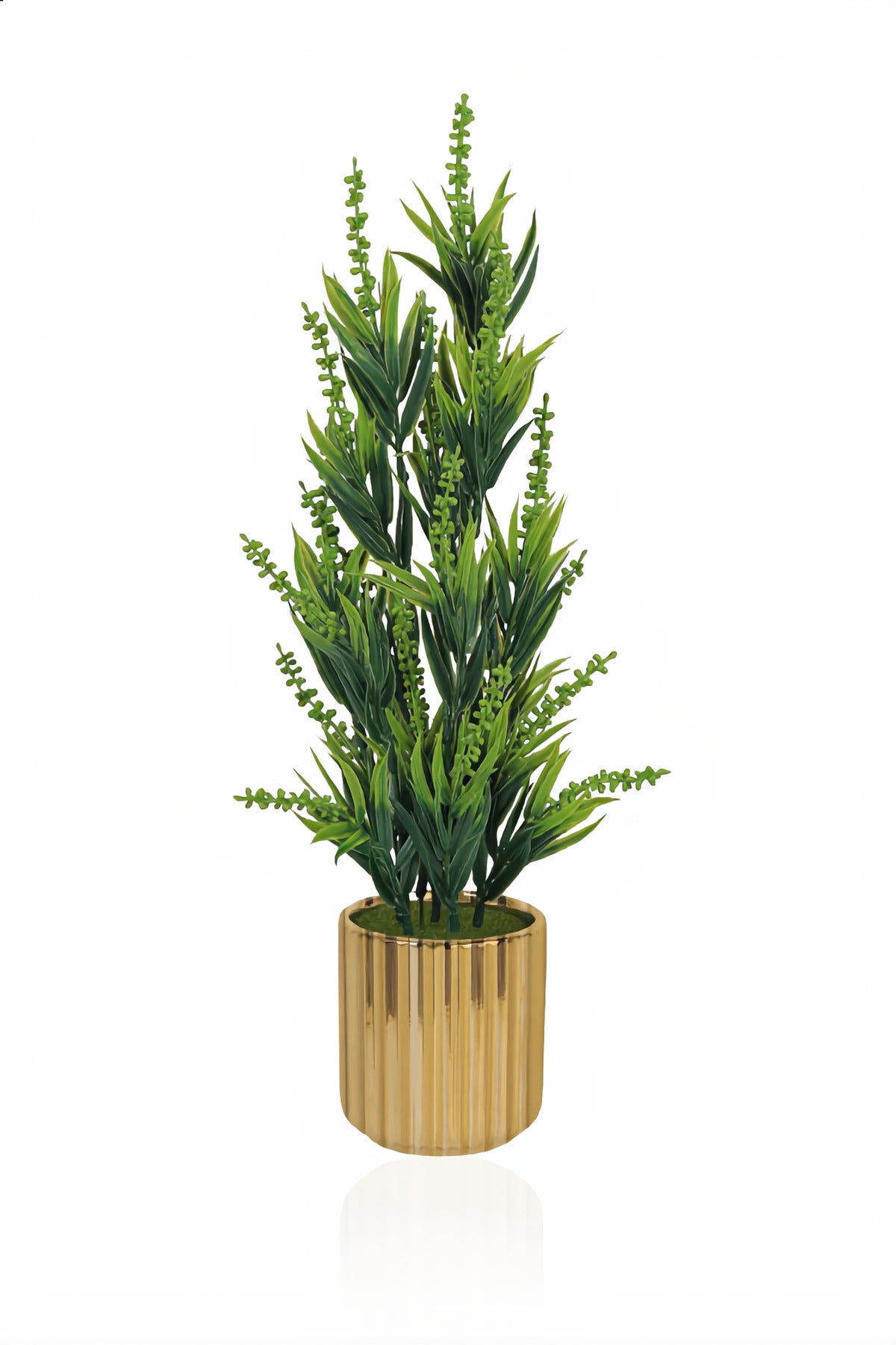 40CM Artificial Green Leaf Plant with Gold Ceramic Pot | Decorative Indoor Plant