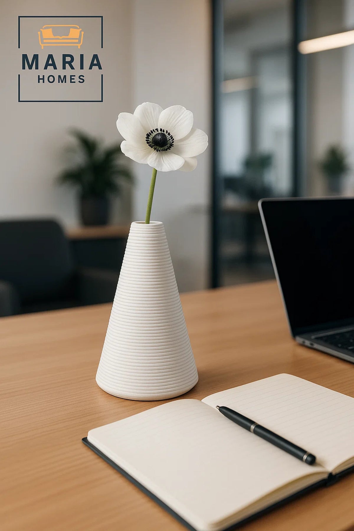 Modern White Decorative Vase Ð Cone-Shaped Ceramic Table Vase for Home & Office Decor