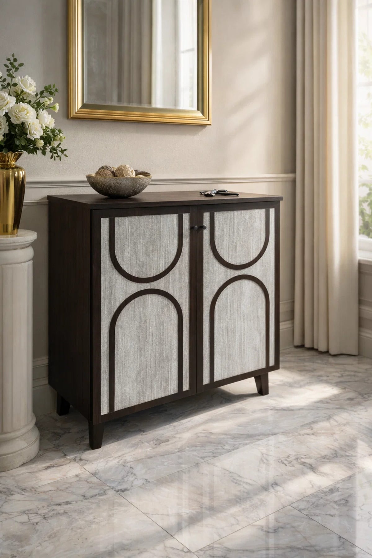 Modern Malaysian Shoe Cabinet 2-Door Storage Organizer Brown Grey Entrance Hallway Stand 80cm